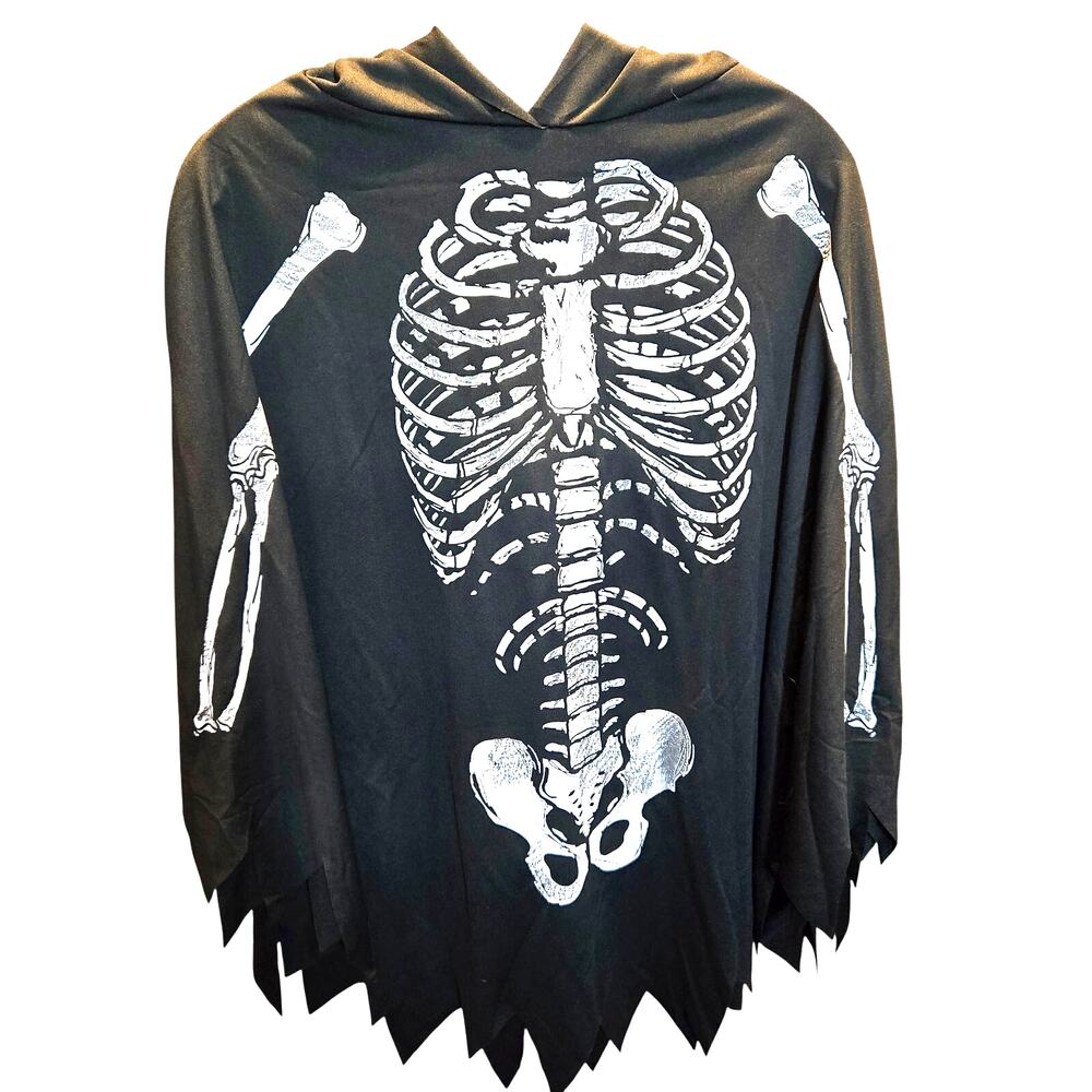 Spirt Black Cape Bones Hood Women's One Size Fits Most Halloween Skeleton